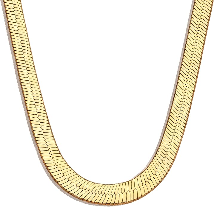 WomenGifts 14K Gold Silver Plated Herringbone Necklace for Women, Dainty Snake Chain Choker, Trendy Simple Long Layered Jewelry Non Tarnish, 3/4/5/8mm,14,16,18,20,22,24,26 Inch Thin & Chunky Options