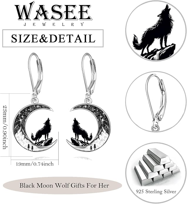 Black Cat/4th of July/Bat/Spider/Pumpkin/Wolf/Bunny/Sun and Moon/Turtle/Raven 925 Sterling Silver Leverback Dangle Earrings Moon Gothic Christmas Earrings Jewelry Gift for Women