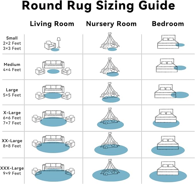 OLANLY Slate Blue Round Rugs for Bedroom - Machine Washable, 8 ft Circle Area Rugs for Living Room, Soft and Fluffy Shaggy Carpet for Teen Girl and Boys, Nursery Rooms, Dorms, Home Decor Aesthetic