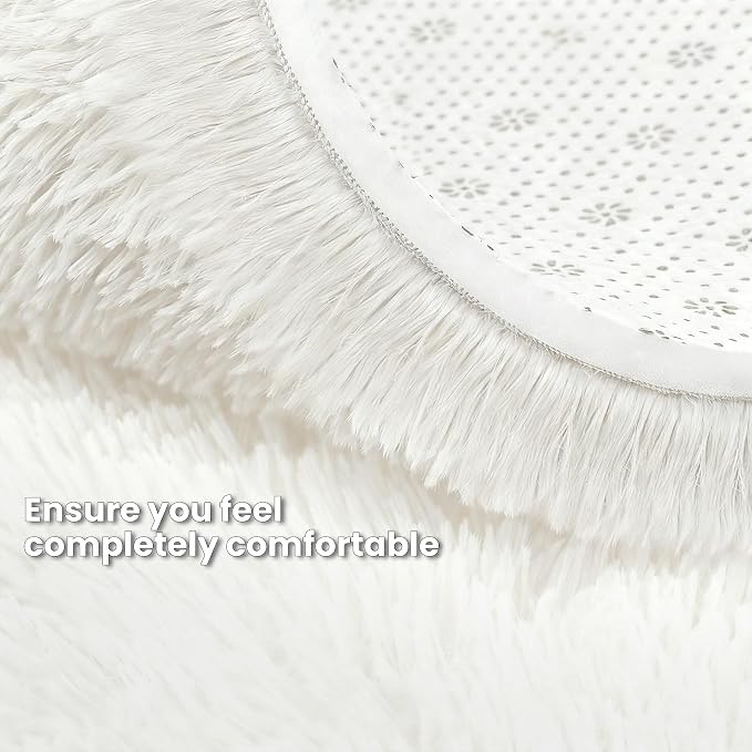 White Round Fluffy Rug 5ft,Soft Bedroom Circle Rugs Mats for Kids Girls Nursery Room,Washable Plush Shaggy Indoor Non Slip Rug for Bedside Living Room Bedroom Circular Carpet,Home Decor Aesthetic