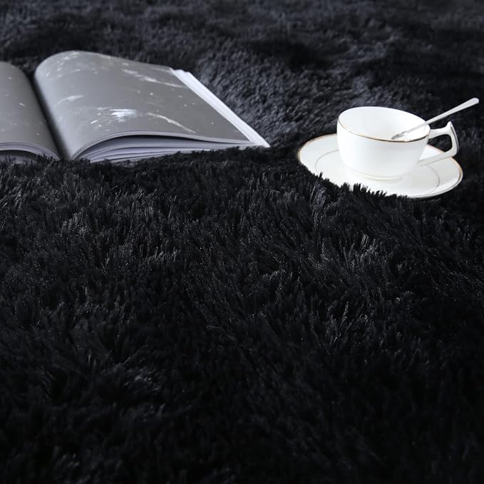 Black Fluffy Area Rug 5x8 Living Room - Soft Non-Slip Carpet | Wake Up Softer - Microfiber Shag Pile Wraps Bare Feet In Warmth The Moment You Step Out Of Bed, Every Morning