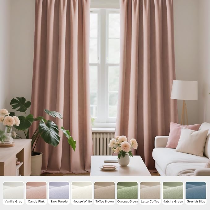 Joydeco Blackout Velvet Curtains Candy Pink 72 Inch Rod Pocket | Luxury Thermal Insulated Velvet Curtains for Bedroom Living Room, Soundproof Blackout Window Drapes