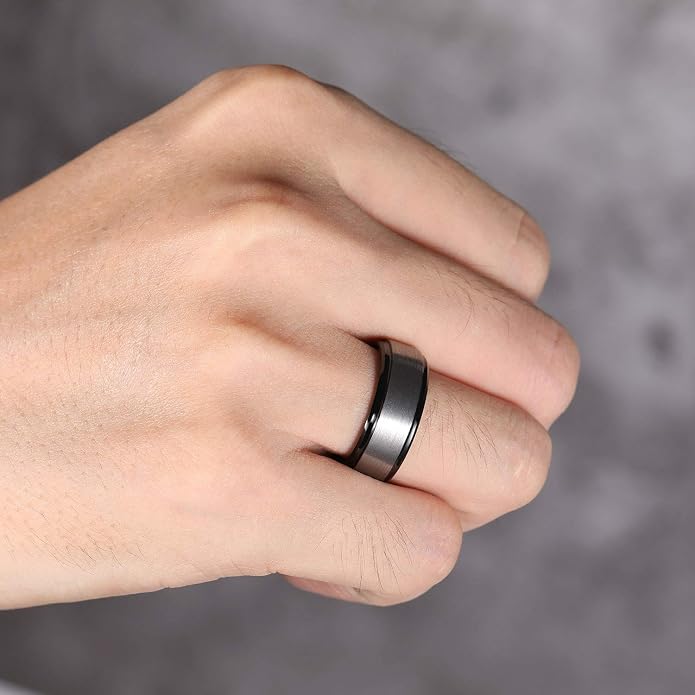 TRUMIUM 4mm 6mm 8mm Tungsten Rings for Men Women Silver Blue Rose Gold Plated Black Tungsten Wedding Band Matte Brushed Finish Comfort Fit Size 4-15