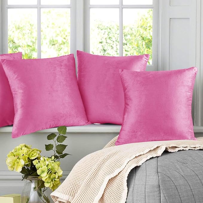 Nestl Throw Pillow Covers, Cozy Velvet Decorative Pillow Covers 12x20 Inches, Soft Solid Couch Pillow Covers for Sofa, Bed and Car, Set of 4 - Light Pink