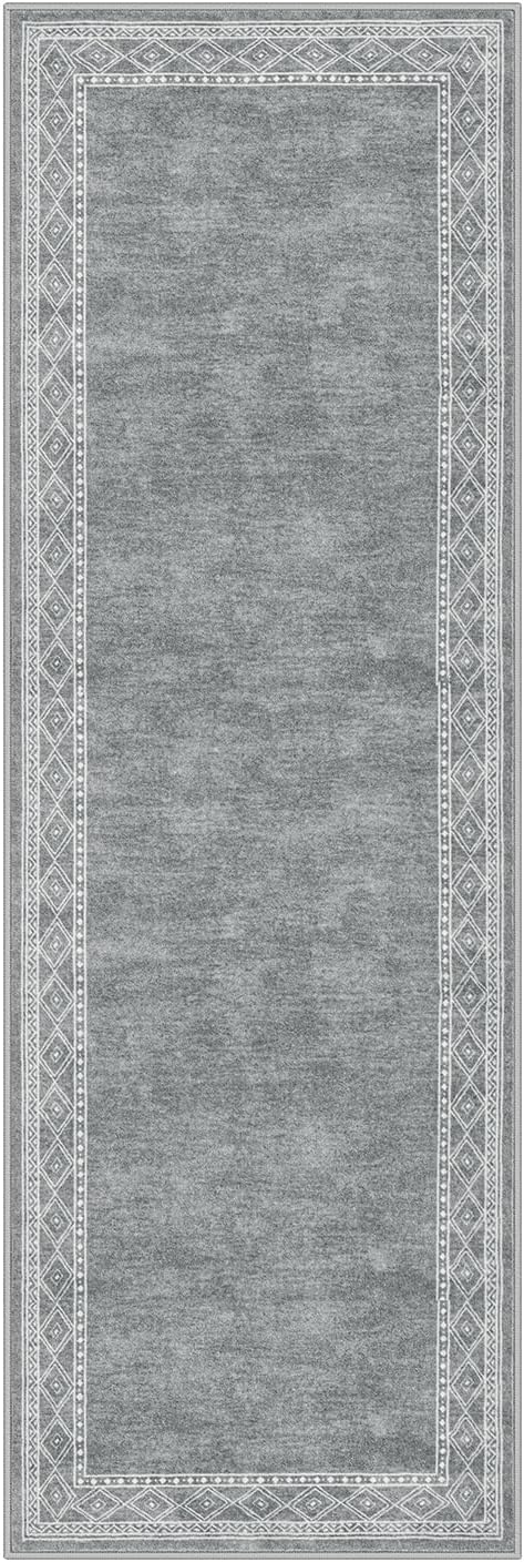 Lahome Modern Bordered Kitchen Runner Rugs Non Skid Washable, 2x6 Runners for Hallways Non Slip Ultra-Thin Hallway Rug, No Shedding Soft Carpet for Entryway Laundry Room Bedroom (2x6ft,Grey)