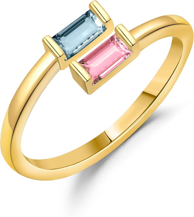 JSJOY Birthstone Rings for Women Dainty Emerald Blue Ring Birthday Gifts for Mom Her Gemstones CZ Ring for Teens Gold Rings That Don't Tarnish Adjustable Ring Jewelry Gifts