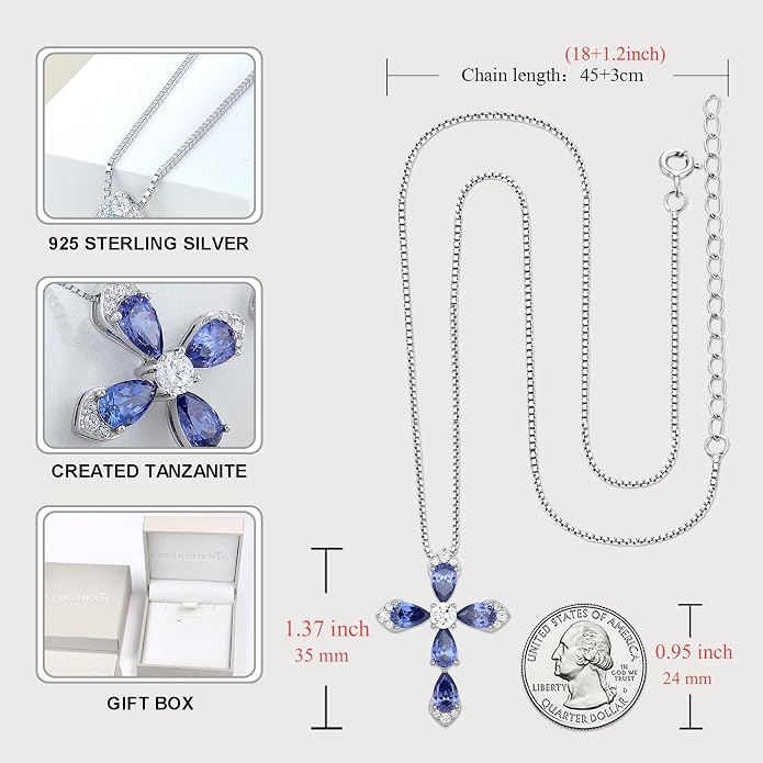 STARCHENIE Sterling Silver Cross Necklace for Women Crucifix Pendant with Birthstone Dainty Religious Jewelry Gift for Her, 18 Inch Chain