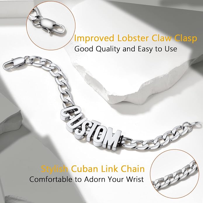 PROSTEEL Silver/Gold/Black Bracelets for Men Figaro Cuban Link, 6mm-13mm Width, 7.5"/8.3"/9" Length, Stainless Steel Mens Bracelet Jewelry with Gift Box