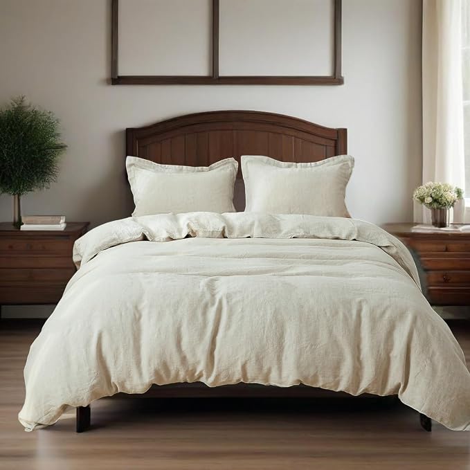 Simple&Opulence 100% Linen Duvet Cover Set, 3 PCS Natural French Flax Duvet Cover King Size, Breathable Soft Comfy Bedding Comforter Cover with 2 Pillowcases(Linen, 104"x92")