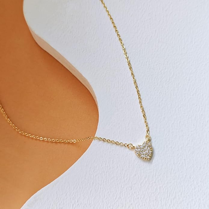 HERIER Cute Heart Necklace Dainty 18k Gold Plated Tiny Heart Pendant Choker Necklaces Small Gold Love Open Heart Chain Necklace for Women Simple Gold Necklace for Women Trendy Jewelry