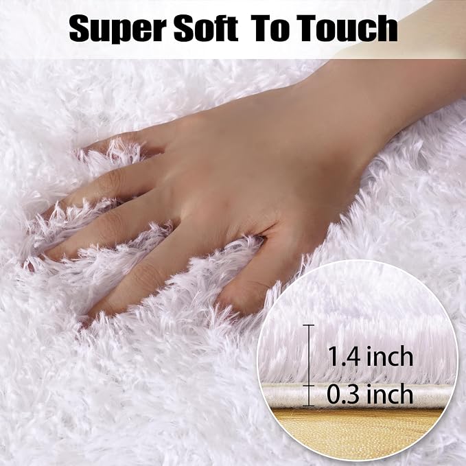 qulint 9x12 Area Rug for Living Room, Soft Fluffy White Rug for Bedroom | Shag Shaggy Carpet for Girls Room, Plush Fuzzy High Pile Alfombras for Dorm Kid Room Classroom Christmas Home Decor