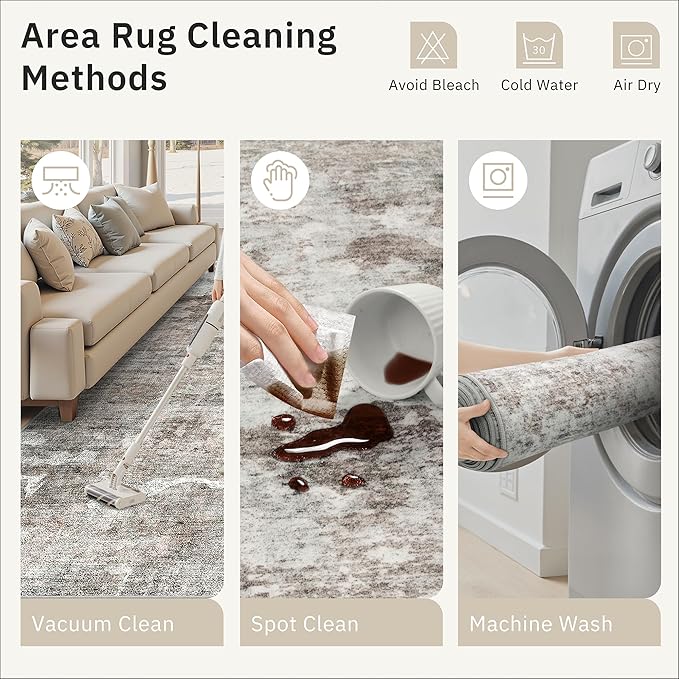 Soalmost 6x9 Abstract Area Rugs for Living Room 6 x 9 Washable Grey Pink Non Slip Low Pile Rugs for Bedroom Dining Room Foldable Thin