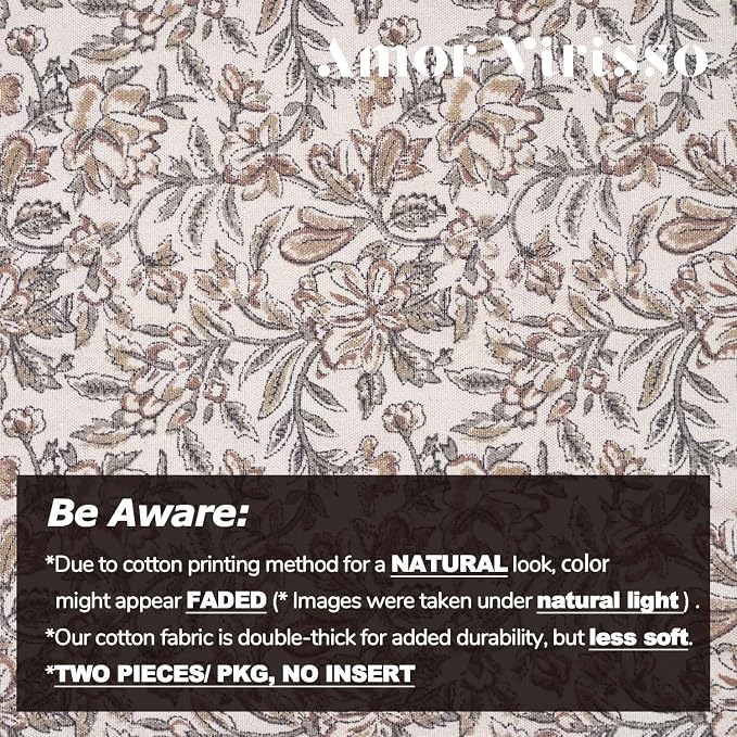 Amor Virisso Floral Throw Pillow Covers 12 x 20 Set of 2 Vintage Block Print Pillow Covers Decorative Pillow Covers Couch Pillows for Living Room Farmhouse Accent Sofa Pillows, Red/Sand