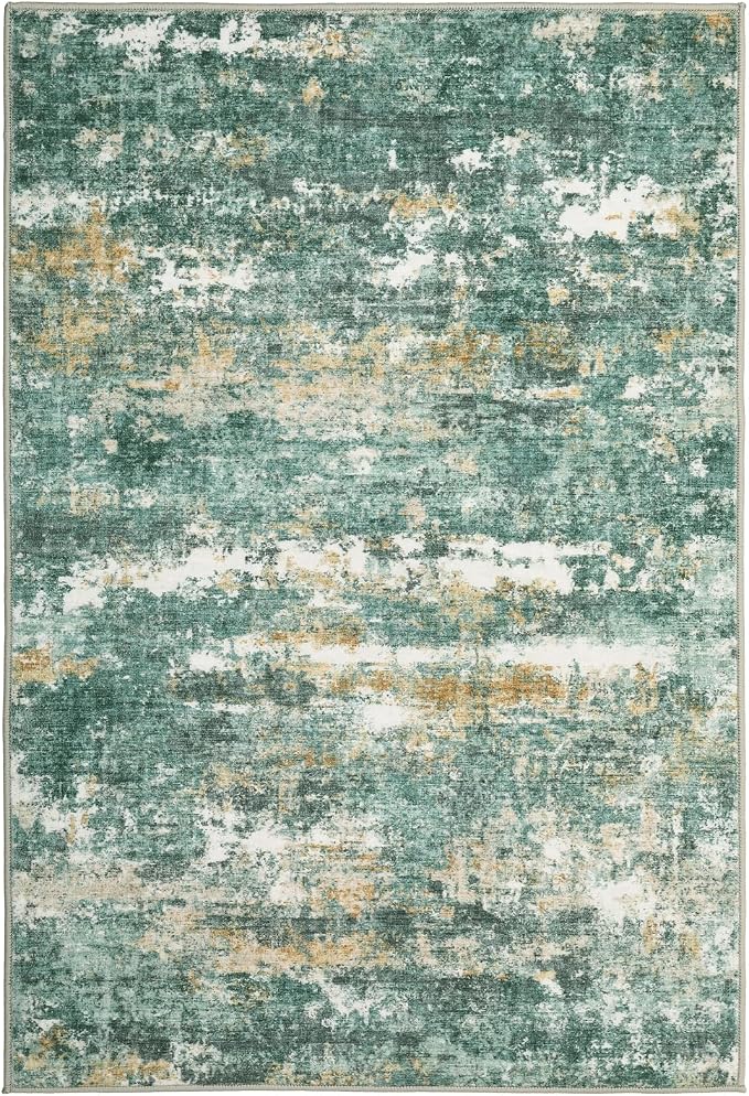 ROYHOME 9x12 Rugs for Bedroom Abstract Area Rugs Living Room Machine Washable Indoor Large Floor Carpet with Non Slip Backing Stain Resistant Green