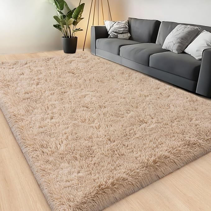 Large Area Rugs for Living Room Bedroom 9x12 Beige Fluffy Shag Rugs | Ultra Soft Shaggy Plush Fuzzy Modern Indoor Throw Floor Carpet for Kids Girls Boys Dorm Nursery Home Decor Aesthetic