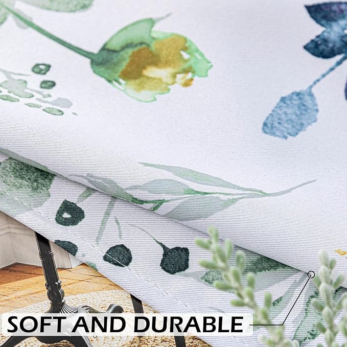 MYSKY HOME Floral Tier Curtains Over Sink 30 Inch Long Set of 2 - Short Blackout Half Window Curtains with Rod Pocket for Kitchen, Cabinet, Basement, Camper, Yellow and Blue, 30 inch Wide