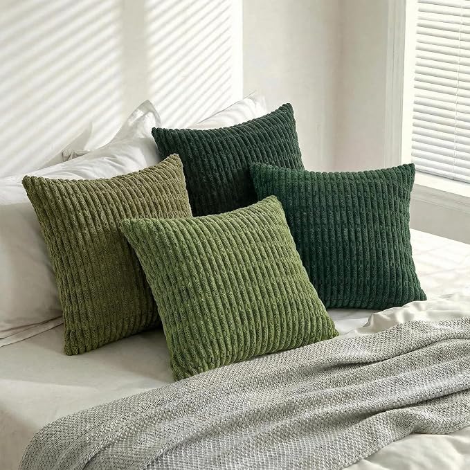Fancy Homi 4 Packs Decorative Throw Pillow Covers for Living Room Couch Bed, Modern Farmhouse Boho Home Décor Accent Cushion Case, 14" x 14", Green Series