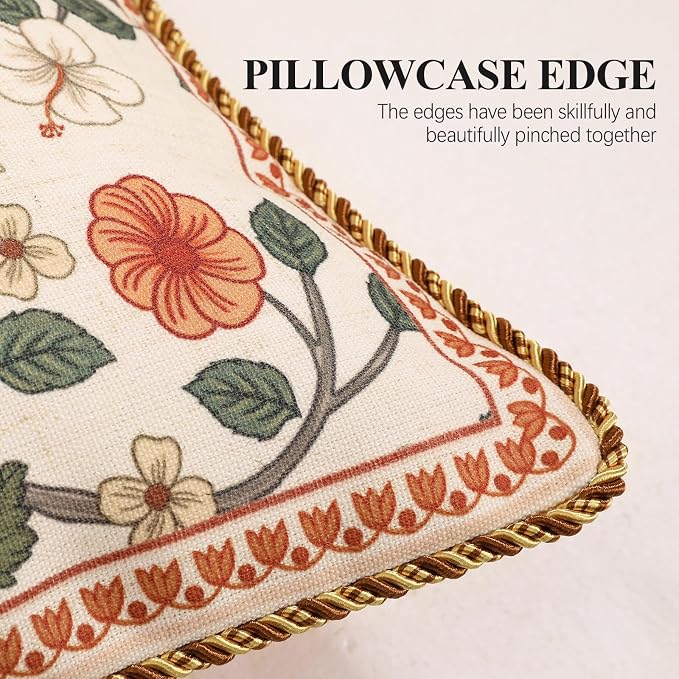 ISAENNE Designer Elegant Linen Throw Pillow Cover,Set of 2,20"x12"-Flora A | French Rectangle Decor Pillow Cover,Concealed Zipper Design,Floral Pattern,Sofa,Bedroom,Living Room,Lounge Chairs