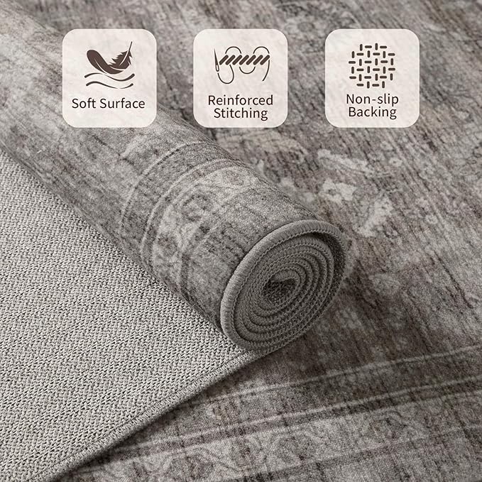 Rugxara 2x3 Entryway Rug Door Mat, Washable Samll Rug, Non Slip, Taupe/Grey | Rug for Entry Entrance Bathroom Kitchen, Stain Resistant, Soft Throw Accent Rug, Low Pile Front Door Mat, Vintage Boho Carpet