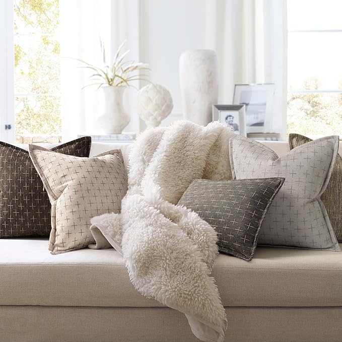 ZWJD Pillow Covers 26x26 Set of 2 Soft Polyester Textured Pillow Covers with Stylish Flange Edge Cozy Farmhouse Throw Pillows for Couch Bed Sofa Living Room