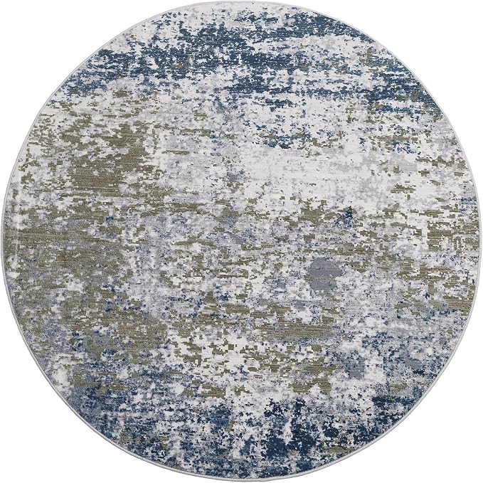 ROYHOME Modern Abstract 8x8 Round Area Rug Non Slip Non Shedding Rug Low Pile Stain Resistant for Bedroom Living Room Office Dining Room,Navy