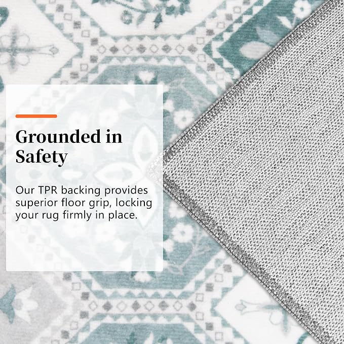 6x9 Area Rugs for Living Room, Soft Non-Slip Vintage Boho Moroccan, Low-Pile Printed Washable Teal Rug for Living Room, Bedroom, Dining Room, Playroom-Teal | TTelephant Low-Pile Printed Washable Teal Rug for Living Room, Bedroom, Dining Room, Playroom