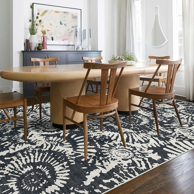 BLISSA Black White Modern 5x7 Area Rug - Ultra-Thin Washable Living Room Rug, Soft Non-Slip Geometric Neutral Abstract Rugs for Bedroom Living Room Playroom Foyer Dining Room Rugs for Under Table