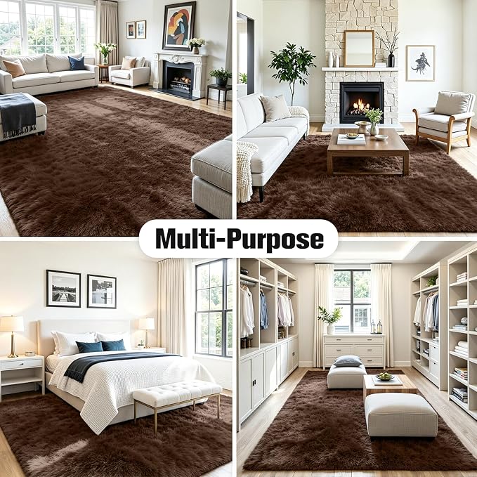 5x8 Area Rug for Living Room, Ultra Soft Fluffy Brown Rugs for Bedroom, Non Slip Large Shag Carpet, Fuzzy Plush Nursery Rug, Thick Washable Indoor Floor Carpets for Kids Office Dorm Home Decor