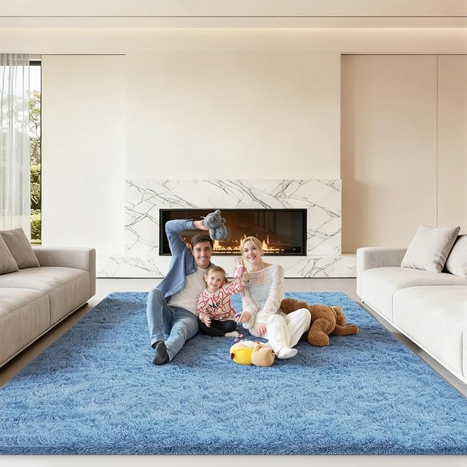 Area Rugs 9x12 Living Room, Large Fluffy Blue Rugs for Bedroom, Fuzzy Shag Soft Non-Slip Carpet for Kids Girls and Boys Nursery Dorm Indoor Room Home Decor (9ft X 12ft, Blue)