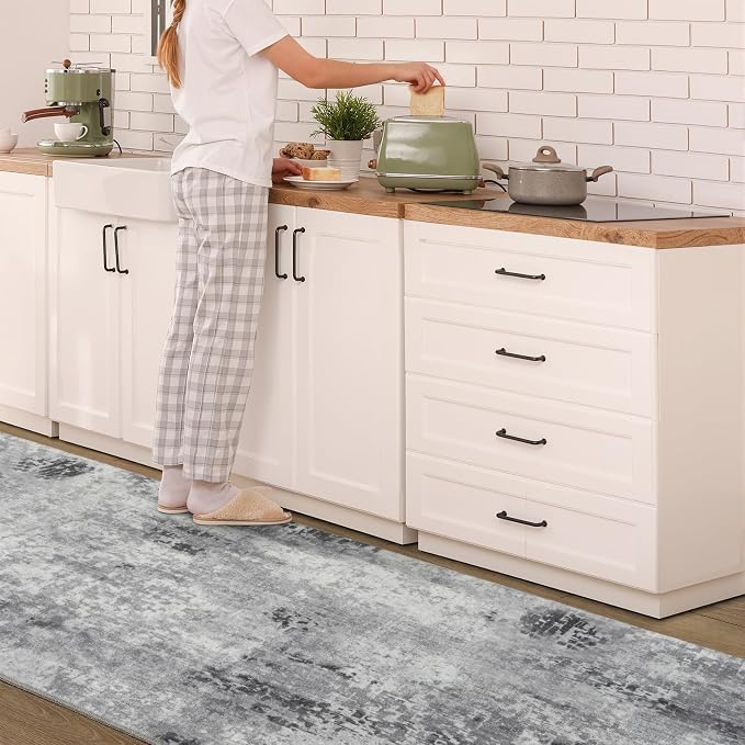 Kelarea Washable Runner Rug, 2x6 Grey Kitchen Rugs Runner with Rubber Backing, Abstract Non-Slip Carpet Runners for Hallways, Kitchen, Bedroom, Laundry, Entrance