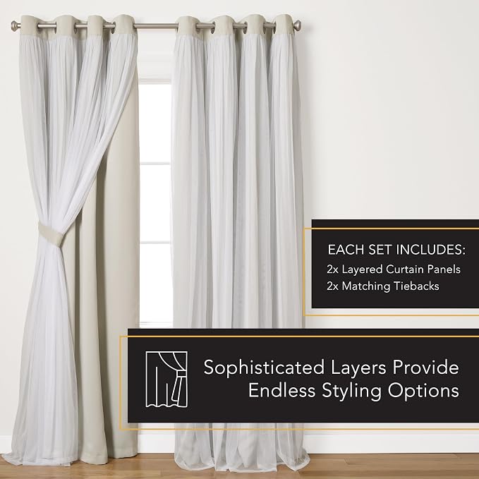 TOWN & COUNTRY LUXE Talia Double Layer Indoor Curtains, Sheer and Room Darkening Blackout, Grommet Top, Energy Efficient, 2-Pack Set, 52"x84", Cloud Grey