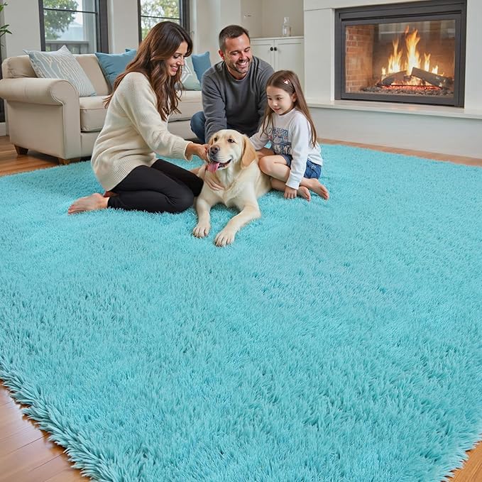 Rugs for Living Room 5x8, Alfombras para Salas Shag Large Plush Soft Area Rug, Shaggy Carpets for Bedroom,Boys Girls Home Decor Aesthetic(Teal Blue, 5 x 8)