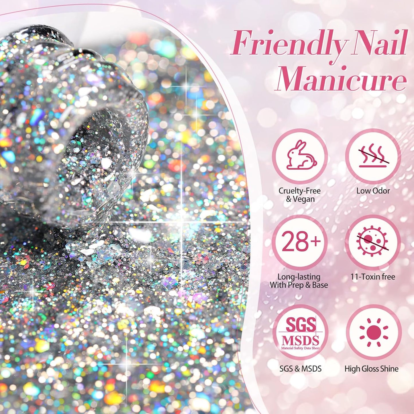 Born Pretty Glitter Gel Nail Polish Super Sparkly Shine Glitter Sequins Gel Polish Gold Silver Champagne Gold Gel Polish Kit DIY at Home Valentine's Day Gift Collection 6PCS