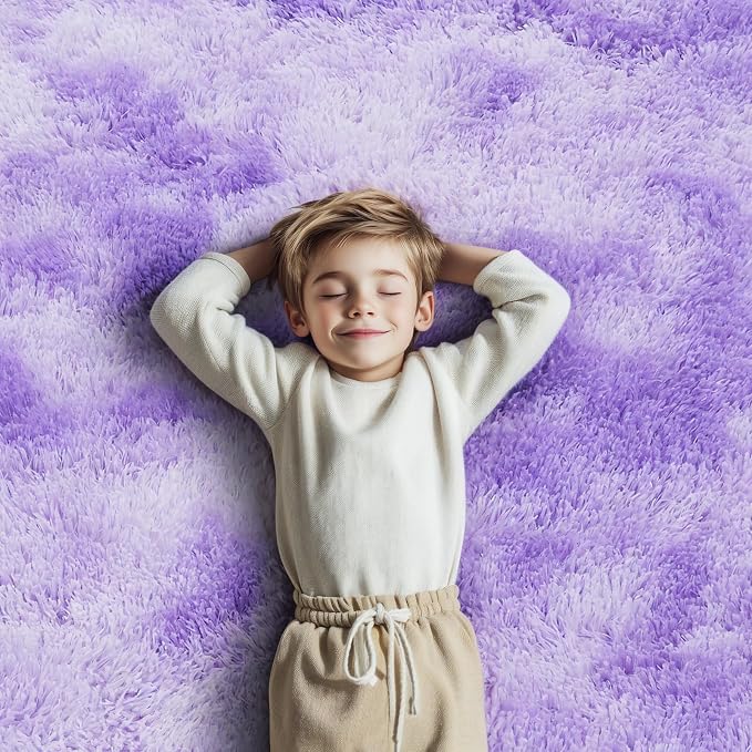 Rugs for Living Room 5x8, Alfombras para Salas Shag Large Plush Soft Area Rug, Shaggy Carpets for Bedroom,Boys Girls Home Decor Aesthetic(Purple Starry, 5x8 Feet)