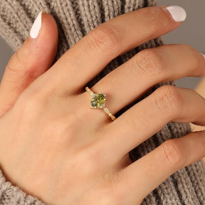 Halo Eternity Band Ring for Women 925 Sterling Silver Peridot Crystal Birthstone Stackable Rings 14k Plated Olivine Green Cubic Zirconia Engagement Ring to Daughter Mother Wedding Graduation Jewelry Gift