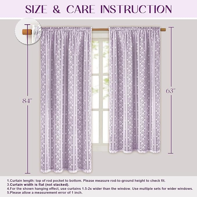 ASPMIZ Linen Curtains for Living Room Double Layer Curtains with Linen Lace, Purple Curtain for Bedroom Light Filtering, Rod Pocket Drapes 84 Inch Length 2 Panels Set with 2 Tiebacks, 52x84