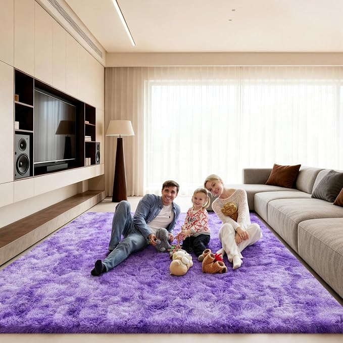 8x10 Area Rugs for Living Room, Large Fluffy Rugs for Bedroom, Fuzzy Shag Soft Non-Slip Carpet for Kids Girls and Boys Nursery Dorm Indoor Room Home Decor (8ft X 10ft, Tie-Dyed Purple)