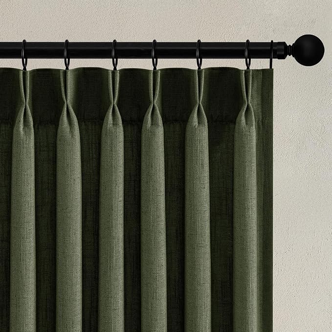 MIULEE 4 Panels Set Pinch Pleated Linen Curtains 102 Inches Long for Living Room Bedroom, Thick Linen Textured Drapes Pleat Back Tab Memory Trained Light Filtering Boho Olive Green Window Curtains