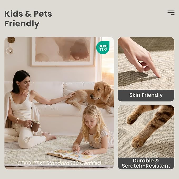Valenrug 5x8 Area Rug - Stain Resistant 5x8 Rugs for Living Room, Non Slip High-Low Pile Textured Area Rugs for Bedroom, Folable Machine Washable Area Rug (5'x8', Beige)