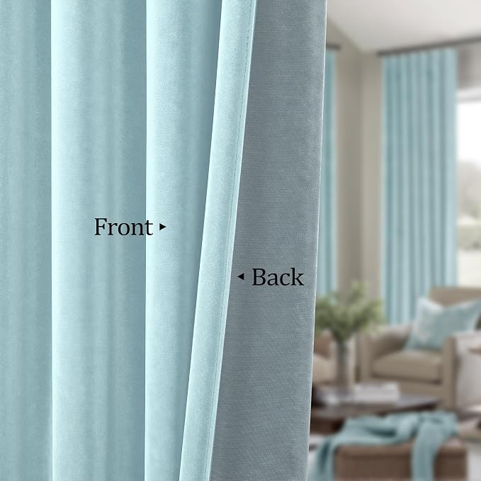 Extra Long Light Blue Velvet Blackout Curtains 108 Inch Length 2 Panel for Large Window Living Room Spring Back Tab Pocket Cold Blocking Heavy Ceiling Floor Winter Drape for Bedroom Patio Sliding Door