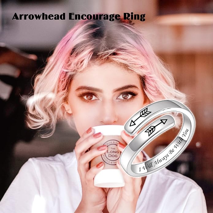 BEILIN 925 Sterling Silver Inspirational Jewelry Rings Adjustable Ring Personality Encouragement Gift for Teens Women