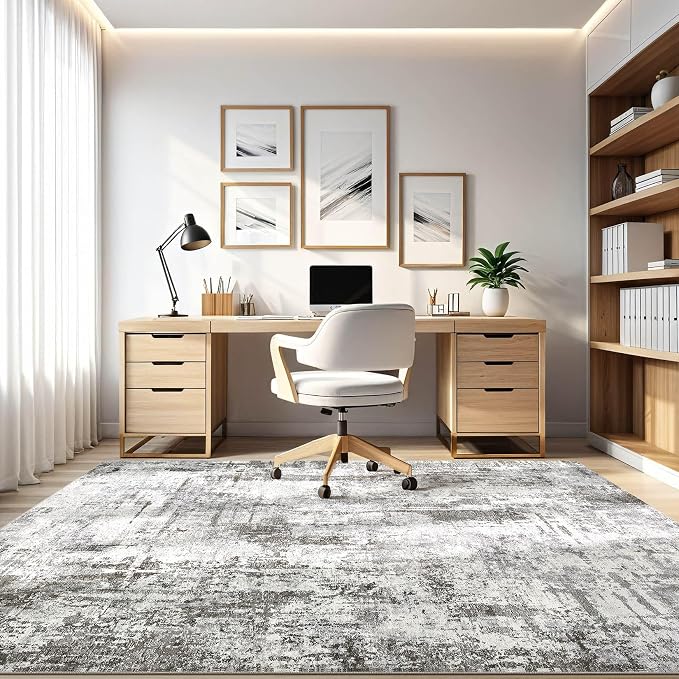 6x9 Area Rugs Living Room: Washable Large Abstract Neutral Modern Soft Gray Rug Stain Resistant Indoor Floor Non-Slip Accent Carpet for Bedroom Nursery Playroom Office Dining Room Home Decor
