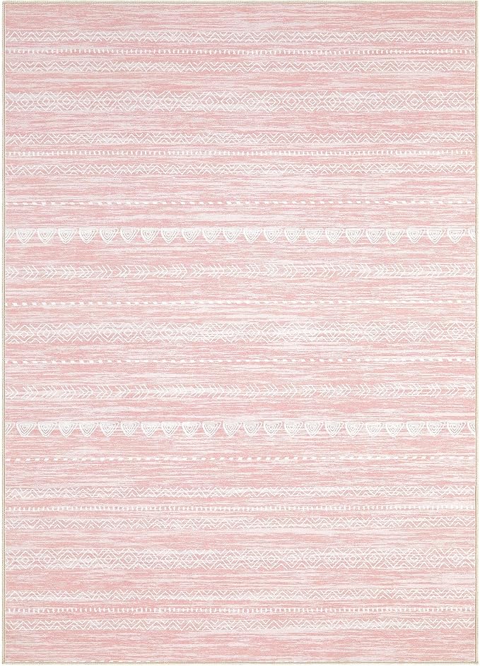 Nakagishi Pink Rugs for Bedroom Girls: 6x9 Washable Boho Large Neutral Cute Soft Area Rug Modern Indoor Floor Non Slip Accent Carpet for Living Room Nursery Kids Playroom Preppy Room Dorm Baby Room