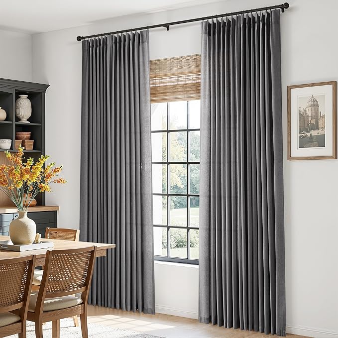 Aersas Linen Pinch Pleated Blazer Grey 120 Inches Curtains 2 Panels for Living Room Bedroom Semi Sheer Windows Treatment Back Tab Curtain with Hooks Modern Casual Bedroom Home Decor 40x120