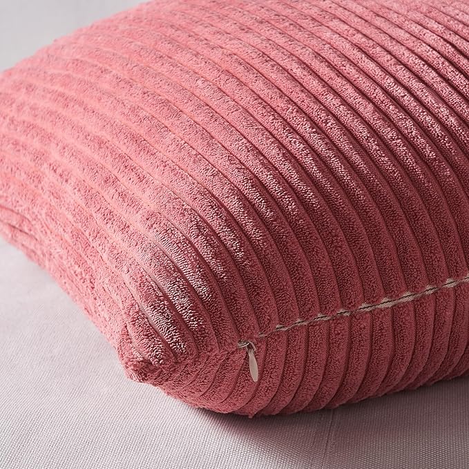 Topfinel Pink Throw Pillows Covers 18x18 Inch Set of 4,Farmhouse Corduroy Decorative Cushion Case,Valentine's Day Pillow Case for Bedroom Couch Sofa Living Room,Spring Home Decor