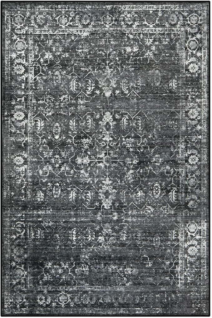 Lahome Margot 6x9 Area Rugs Washable Rugs for Bedroom Large Black Area Rug for Bedroom,Soft Vintage Distressed Rug Non Slip Stain Resistant Indoor Carpet for Dining Decor