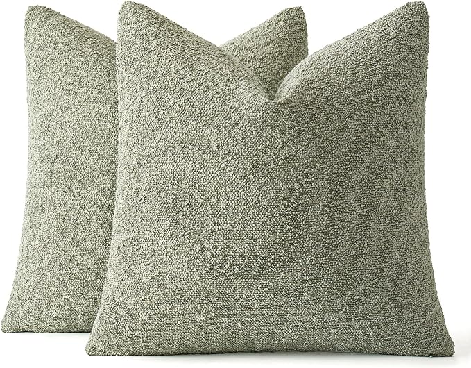 MIULEE 18x18 Decorative Lumbar Boucle Couch Pillow Covers Sage Green | Set of 2 Textured Neutral Throw Pillow Covers, Accent Solid Pillowcases, Sofa Living Room Home Decor