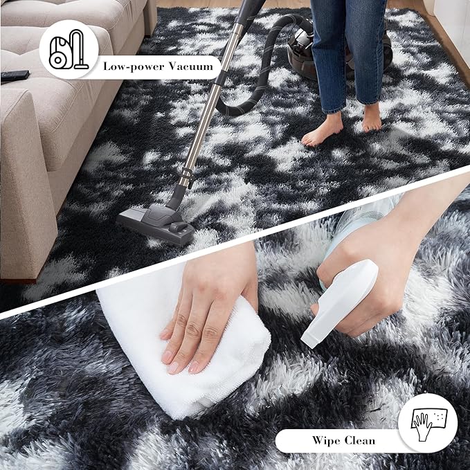 Fluffy Rug Shag Area Rug, Mottling Black 3x5 Area Rugs for Bedroom, Small Bedside Rug, Soft Fluffy Shag Entryway Throw Rugs for Living Room Bedroom Room Home Decor
