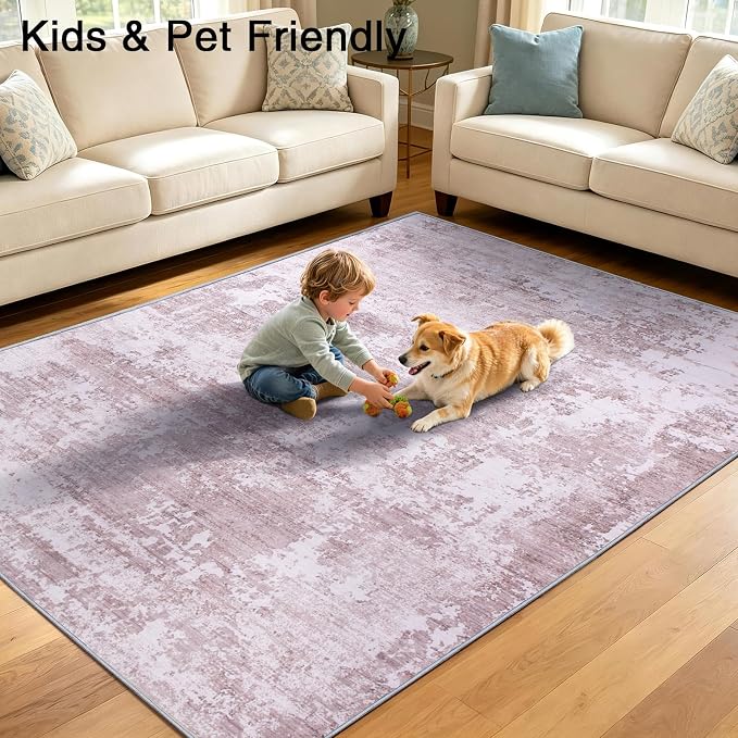 8x10 Area Rugs Living Room Rug Abstract Washable Rug Non-Slip Soft Low Pile Indoor Floor Stain Resistant Thin Carpet for Bedroom Dining Room Home Office Farmhouse Nursery - Navy Blue & Ivory 8' x 10'