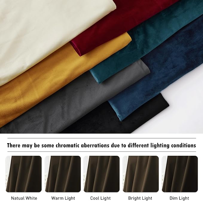 RYB HOME Brown Velvet Curtains 63 inches, Back Tab Soft Fabric Room Darkening Thermal Insulated Luxurious Home Decor Curtains for Living Room Bedroom, W 42" x L 63", 2 Panels Set